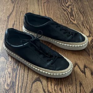 Sam Edelman Black Leather Sneakers with White Soles/ espadrille sneakers size 8
